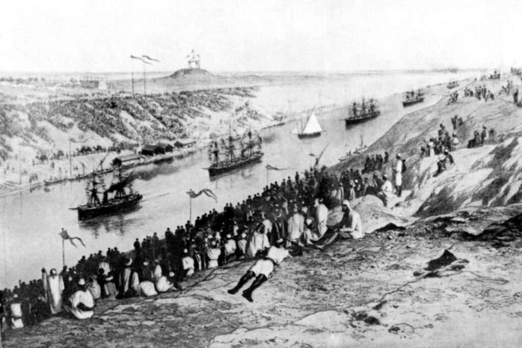 Imagem histórica do Canal de Suez no século XIX